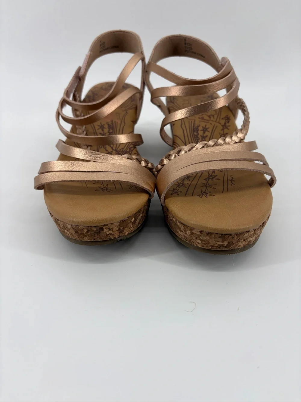Girls Metallic Rose‎ Gold Braided Strap Wedge Sandals